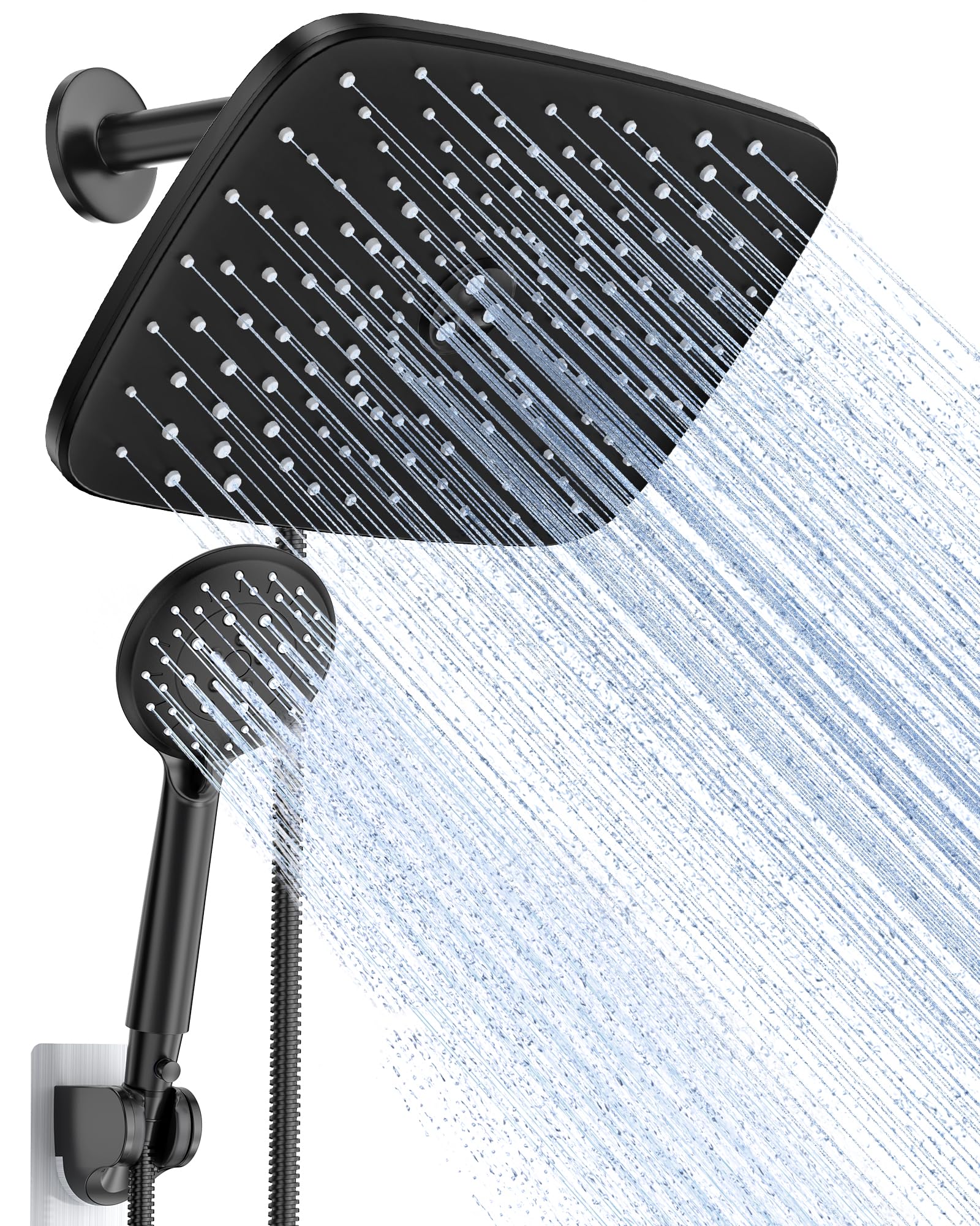 Photo 1 of **MISSING SHOWERHEAD**
Veken 11.8 Inch Rectangle Rain Shower Head - Shower Heads with 6 Modes Handheld Spray Combo - Wide Rainfall shower with 70" Hose - 1.8gpm Dual Showerhead with Anti-Clog Nozzles - Matte Black