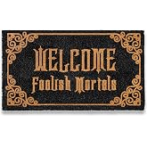Welcome Foolish Mortals Doormat 30x17 Inch Haunted Mansion Welcome Mat Coir | Natural Fiber, Pvc Backing, Dirt Scraper, Creepy Cute Decor, Hostess Gift, Seasonal Decorating, Trick or Treat Entryway Decor