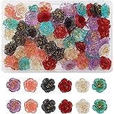 INSPIRELLE 60pcs 18mm Flatback Undrilled Transparent Rose Flower Cabochons with Gold Foil No Holes Resin Flat Back for Jewelry Making and Crafting