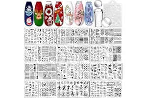 Biutee Nail Stamping Plate Set 12Pcs Nail Art Stamping Plates Nail Stamping Kit Nail Stamper Kit Flower Leaves Animal Lace Star Christmas Design Nail Stamp Plate