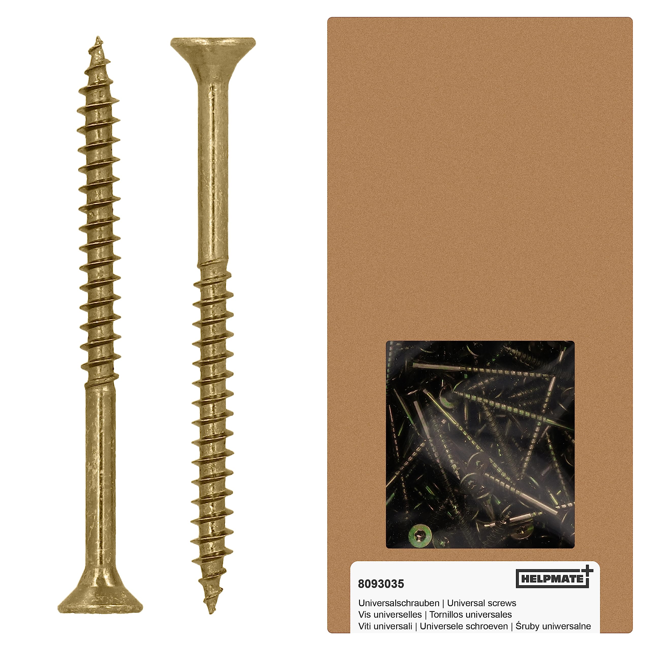HELPMATE - Universal screws, countersunk head, 4.5x60, yellow passivated - 250 pieces Wood screws with T-drive and partial thread - Chipboard screws for indoor use and protected outdoor areas