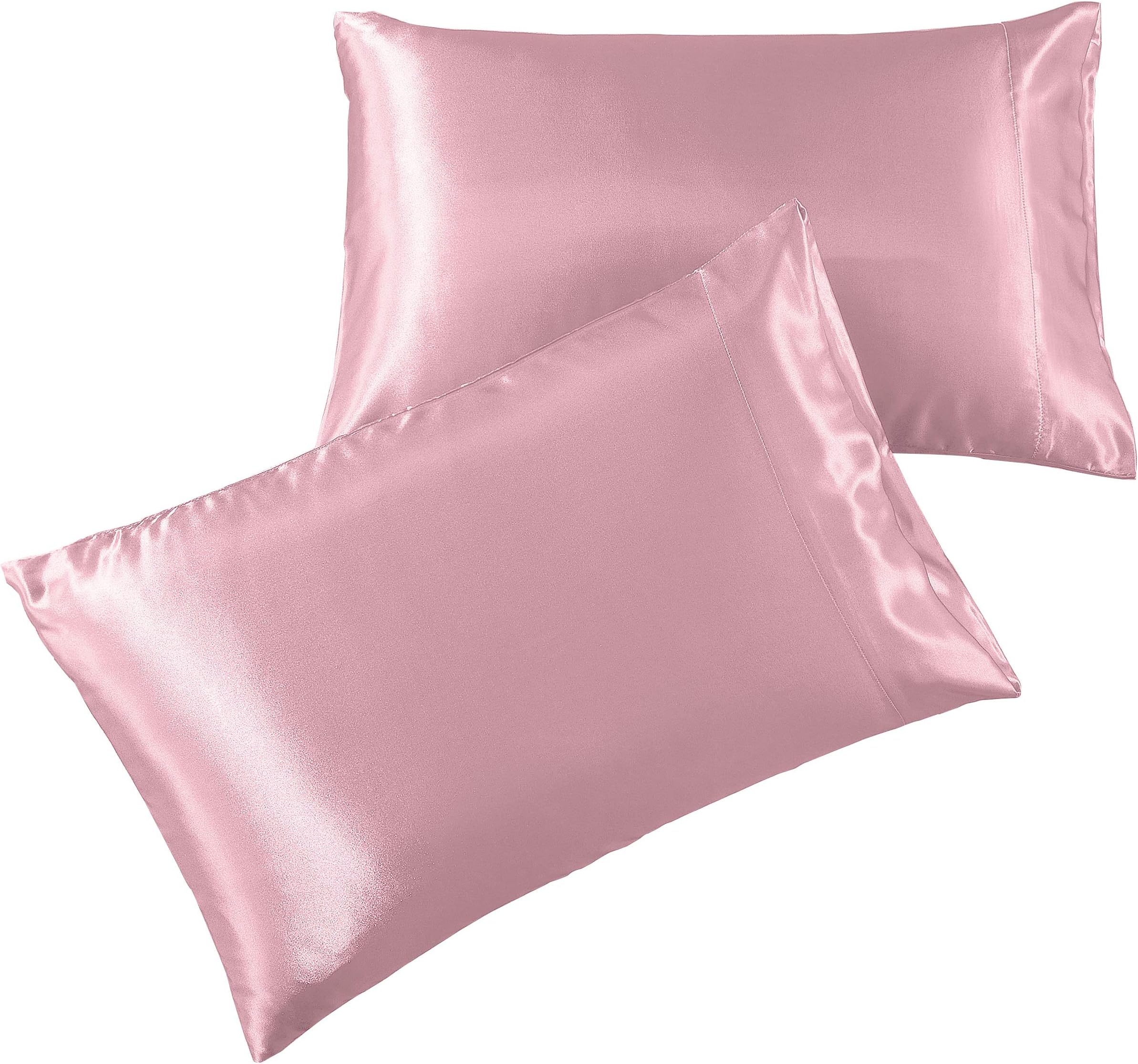 Pure Bedding Satin Pillowcase 2 Pack - Queen Size (20"x30", Pink) - Silky Pillow Cases for Hair and Skin - Satin Pillow Covers with Envelope Closure - Extra Soft Premium Microfiber