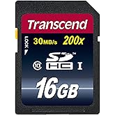 Transcend 16GB SDHC Class 10 Flash Memory Card Up to 30MB/s (TS16GSDHC10)