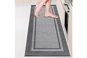ANLLUGS Kichen Rugs 24" x 72", Non-Slip Machine Washable Kitchen Runner Rugs Floor Mats, Absorbent Comfort Standing Mats for Kitchen, Sink, Laundry and Hallway, Rolled Packaging, Light Grey & Dark Grey