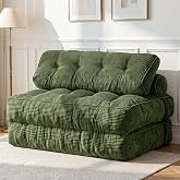 MAXYOYO Folding Sofa Bed, Convertible Chair Bed with Pillow | Foldable Couch with Back Support, Portable Fold Out Chair Comfy Floor Sofa for Living Room Bedroom, Dark Green, Double