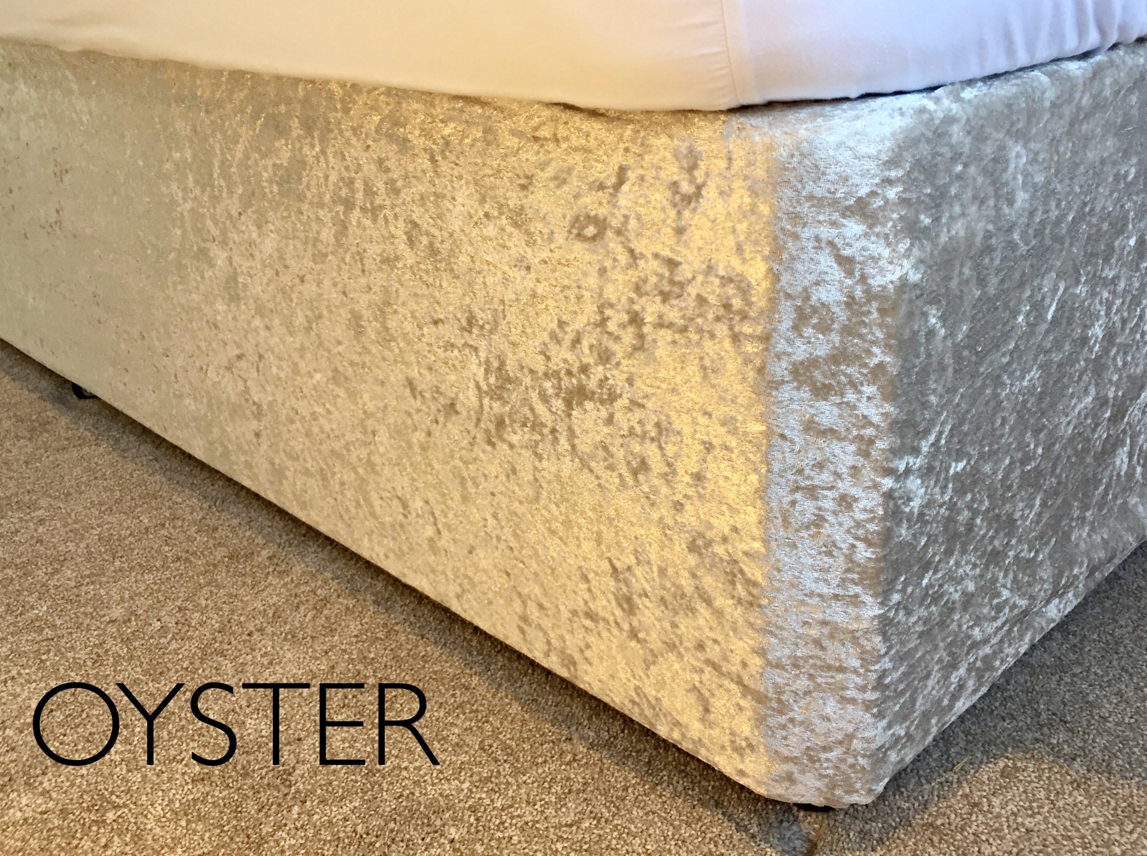 Crushed Velvet Elasticated Bed Valance/Divan Base Cover 12 Colours, (Super King, Oyster)