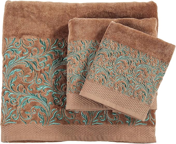 HiEnd Accents Wyatt Turquoise Scroll 3PC Cotton Bath Towel
