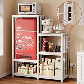 MAJALiS Mini Fridge Microwave Combo Stand Cabinet Shelf with Storage Space | Coffee Bar to go over Small Refrigerator with Power Outlet, Metal Bakers Rack Minifridge Organizer Station for Dorm, Office