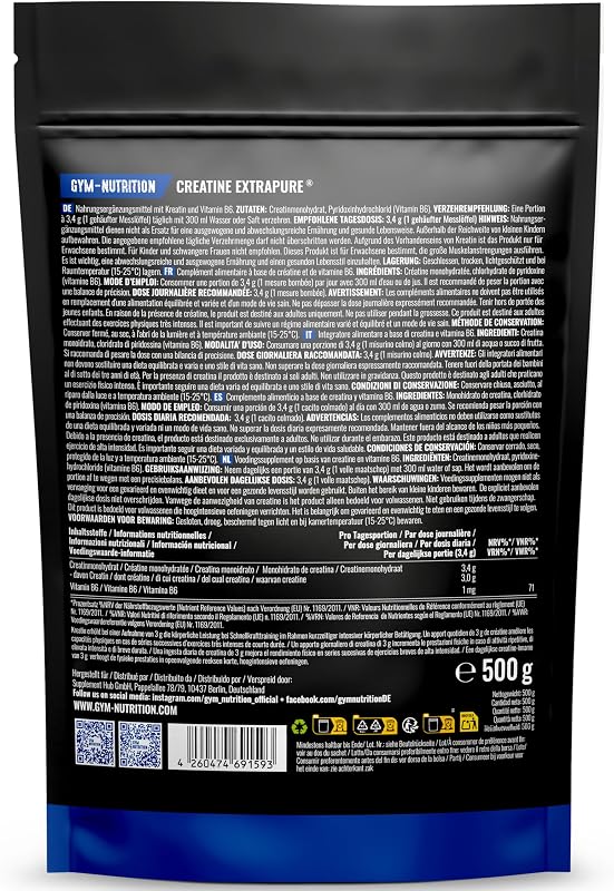 Creatin Monohydrat Pulver – 500g – Mikronisierte Qualität