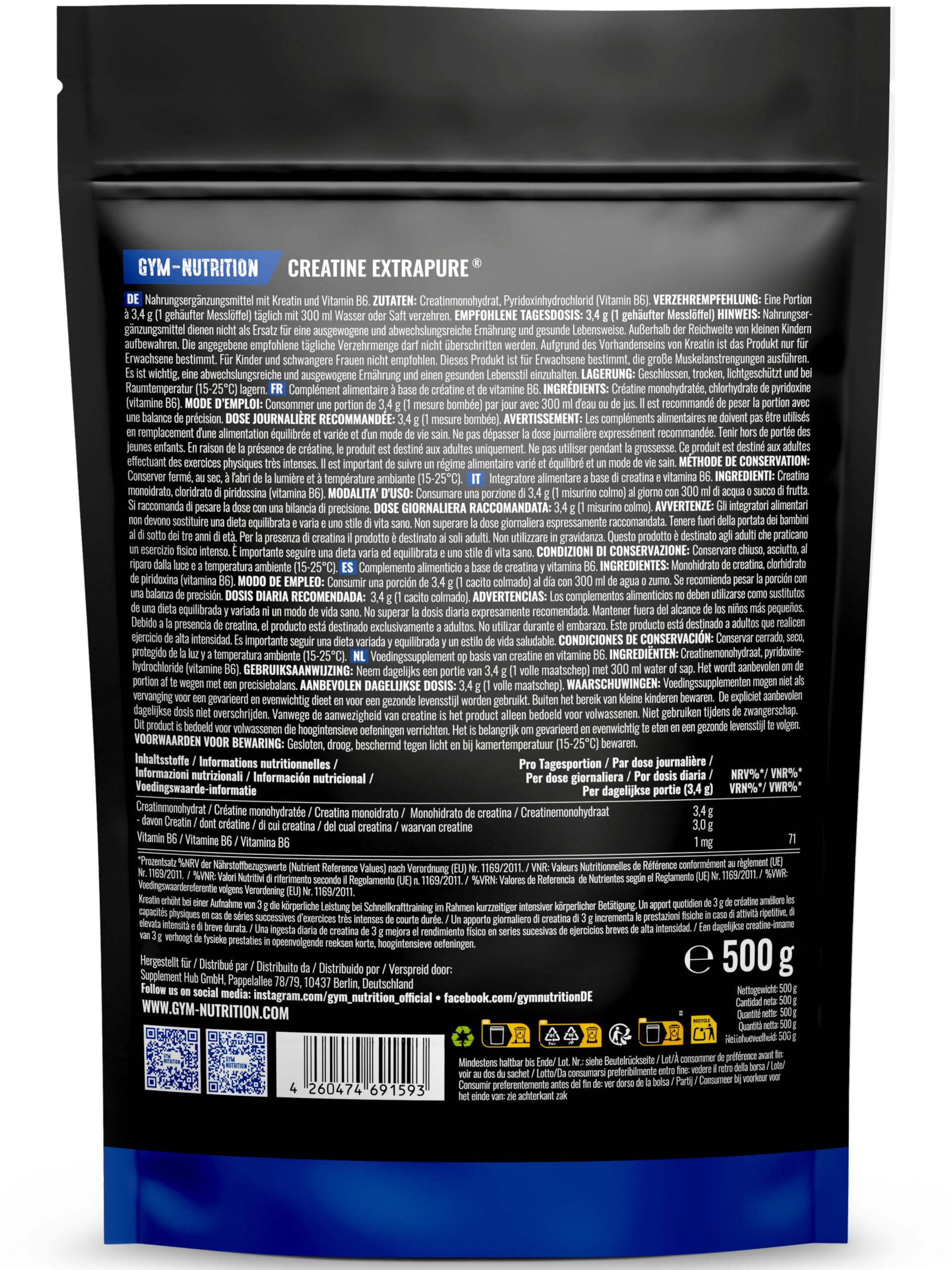 Creatin Monohydrat Pulver 500g - Kreatin Monohydrat in mikronisierter Qualität 100% vegan - Laborgeprüft 2