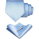 RBOCOTT Mens Woven Tie and Pocket Square with Tie Bar Sets Solid Necktie