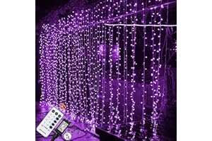 MAGGIFT 304 LED Curtain String Lights, 9.8 x 9.8 ft, 8 Modes Plug in Halloween Fairy Light with Remote Control, Christmas, Backdrop for Indoor Outdoor Bedroom Window Wedding Party Decoration, Purple