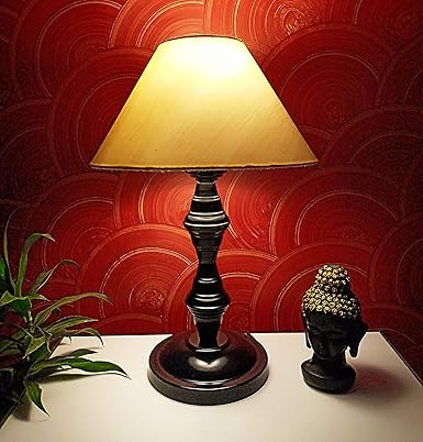 VRCT Classic Off-White Khadi Conical Shade and Beautiful Black Base Table Lamp for Bedroom and Drawing Room, Table Lamp (Size: 40 x 26 x 15 cm) (Bulb not Included)