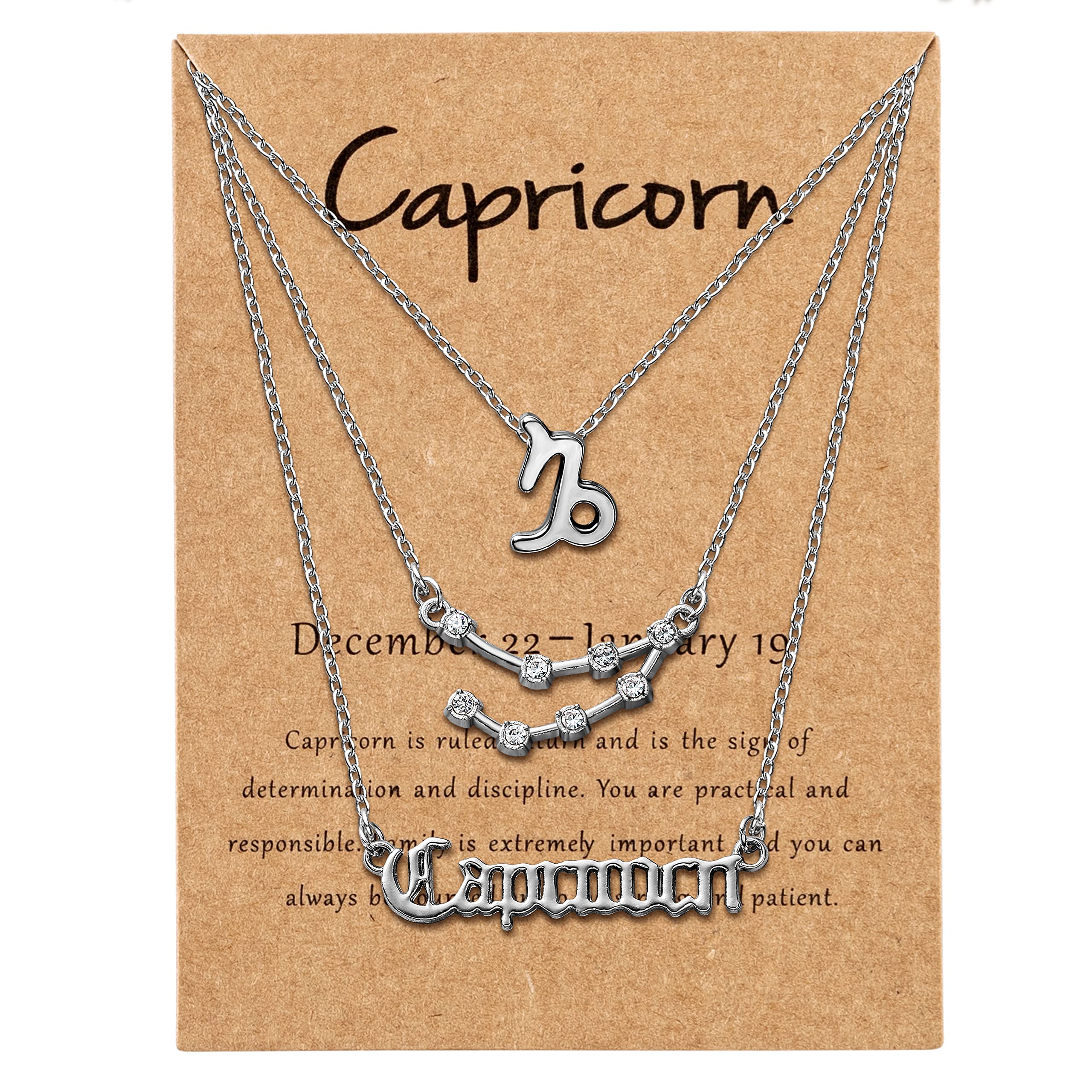 PANTIDE3Pcs Constellation Zodiac Layer Necklaces for Women Girls, Retro Gold Plated 12 Constellation Pendant Necklace Exquisite Letter Horoscope Old English Zodiac Sign Necklace Jewelry Birthday Gift