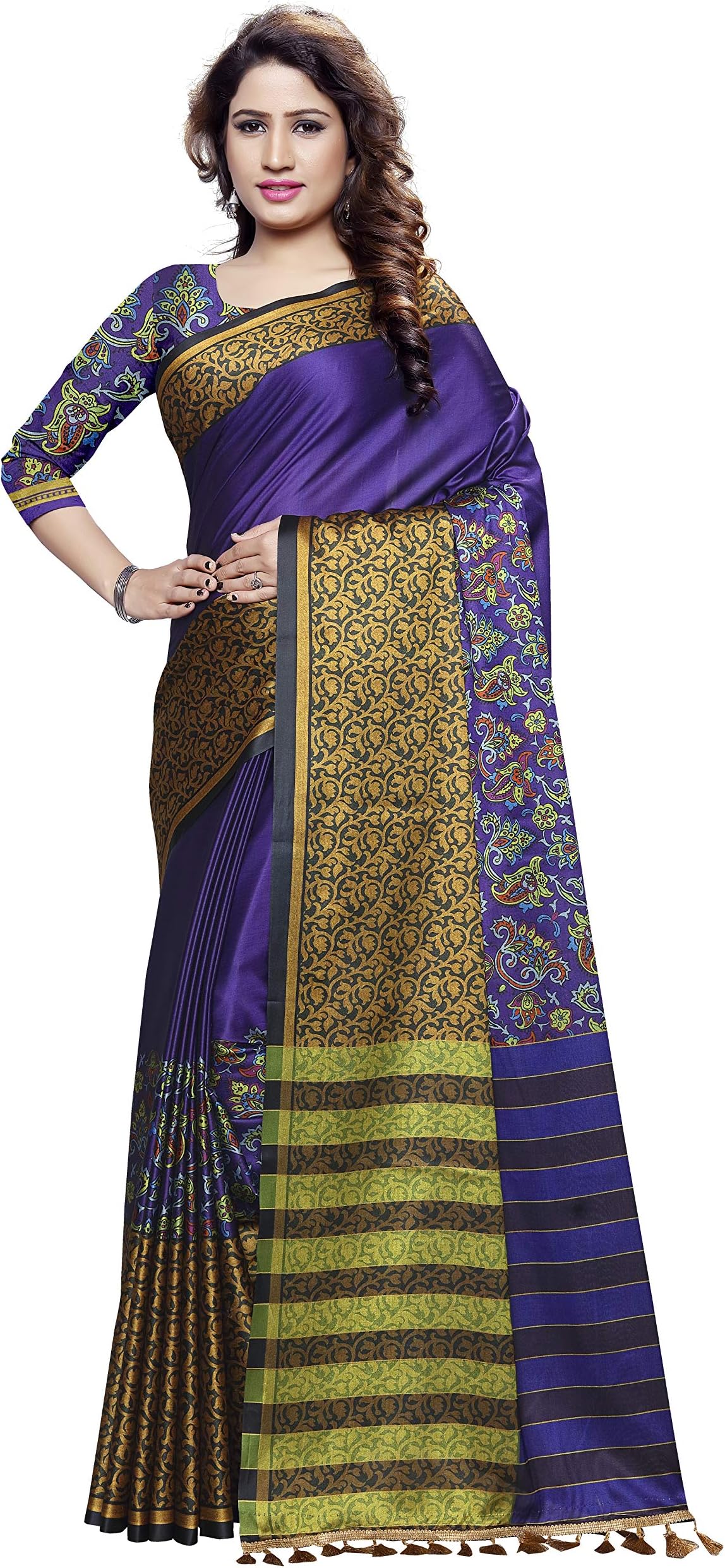 Venisa Women's Handloom Soft Silk Cotton Digital Printed Saree with blouse Piece