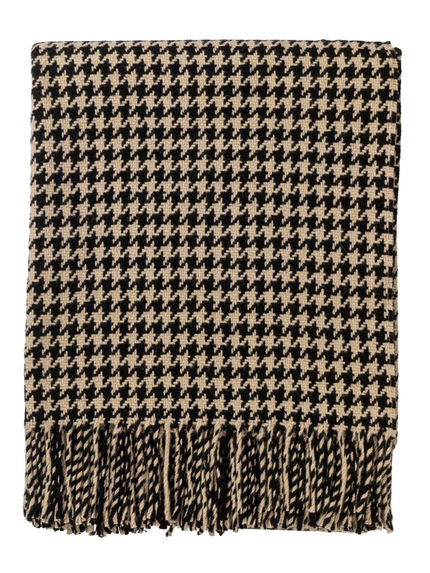 Glen Isla 100% Lambswool Travel Picnic Blanket Houndstooth Black White - Made in Scotland