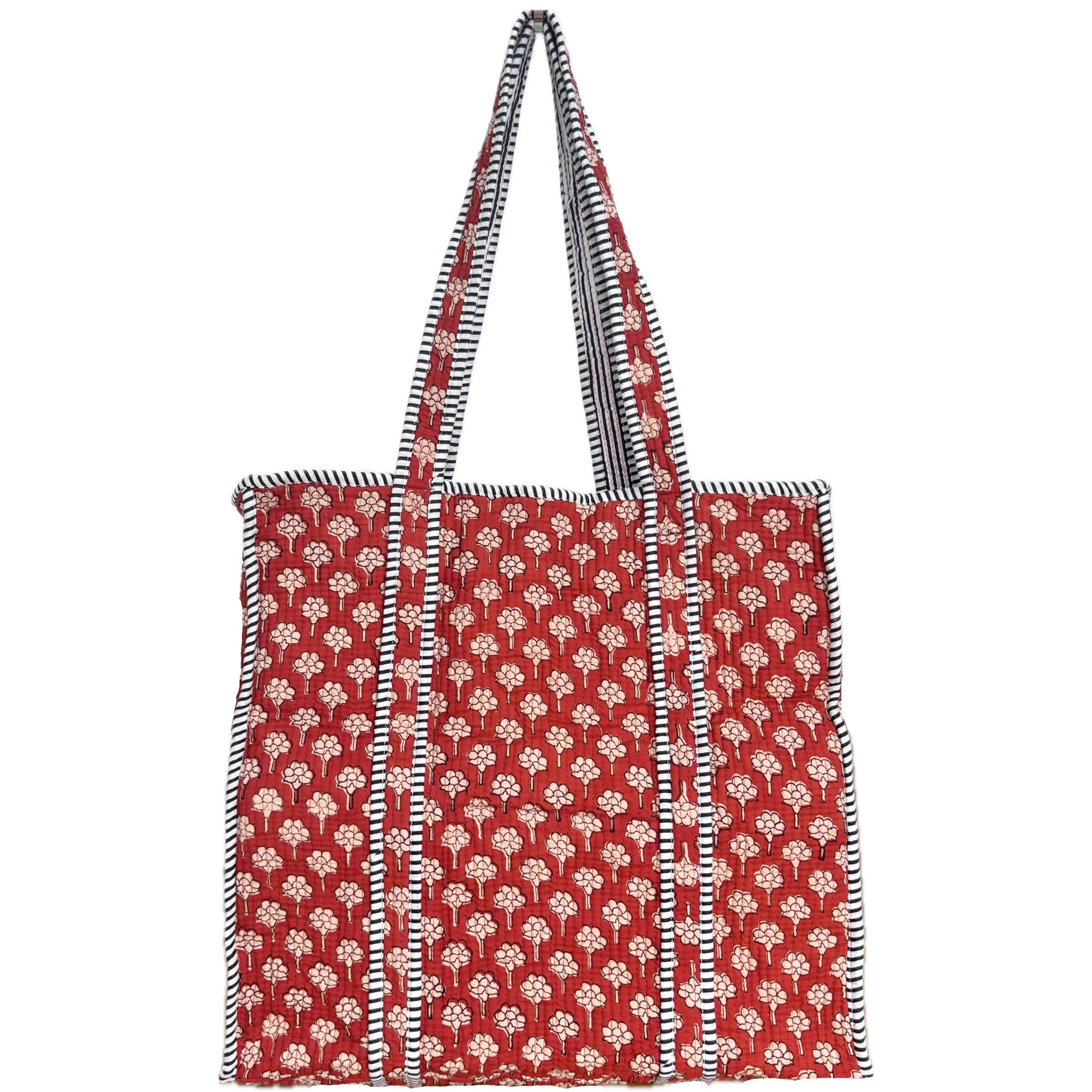 Photo 1 of ATOSII Women Handblock Print Quilted 100% Cotton Floral Large Stylish Shoulder Tote Bag with Inner Pocket & Zipper for Work, Beach, Travel, Shopping, Laptop, Summer Bag - 16 X 18 X 6 Inches, Terra