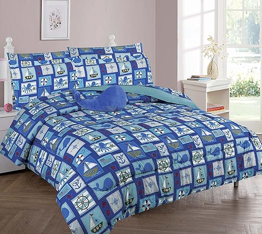 Amazon Com Wpm Sailor Blue Bedding Set Whale Shark Sea Creatures
