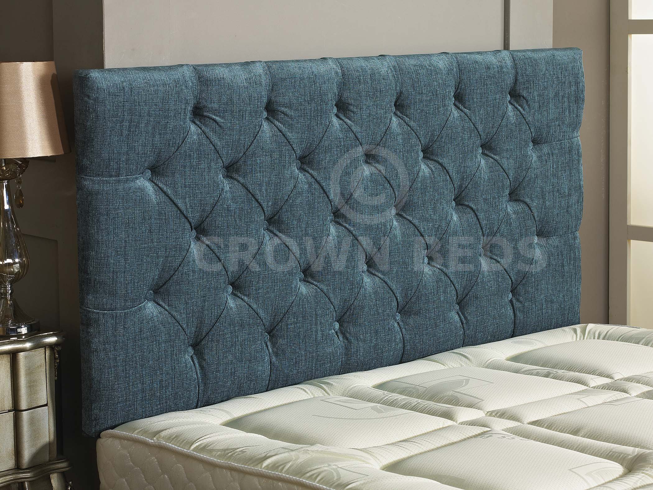 CROWNBEDSUK CHESTERFIELD DIAMANTE BUTTON HEADBOARD IN 2ft6,3ft,4ft,4ft6,5ft,6ft !!!!NEW!!!! (AQUA, 2FT6 (SMALL SINGLE) PLAIN BUTTON)