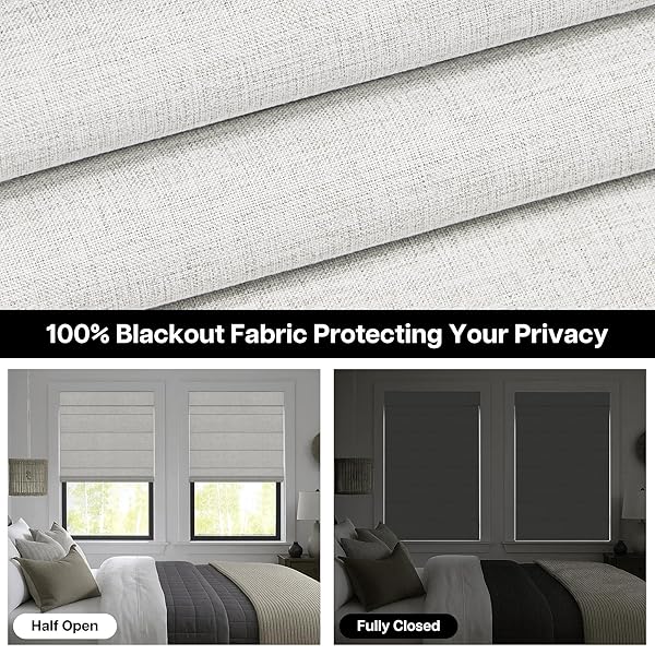 LAZBLINDS NO DRILL ROMAN SHADES FOR WINDOWS, CORDLESS BLACKOUT WINDOW SHADES WITH UV PROTECTION, POLYESTER FABRIC FOR BEDROOM & LIVING ROOM, 24″ W X 64″ H, NATURAL
