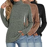 Velvelhall 3 Pack Women Turtleneck Nursing Tops, Breastfeeding Maternity Shirts Long Sleeve Ribbed Sweaters with Hidden Zips