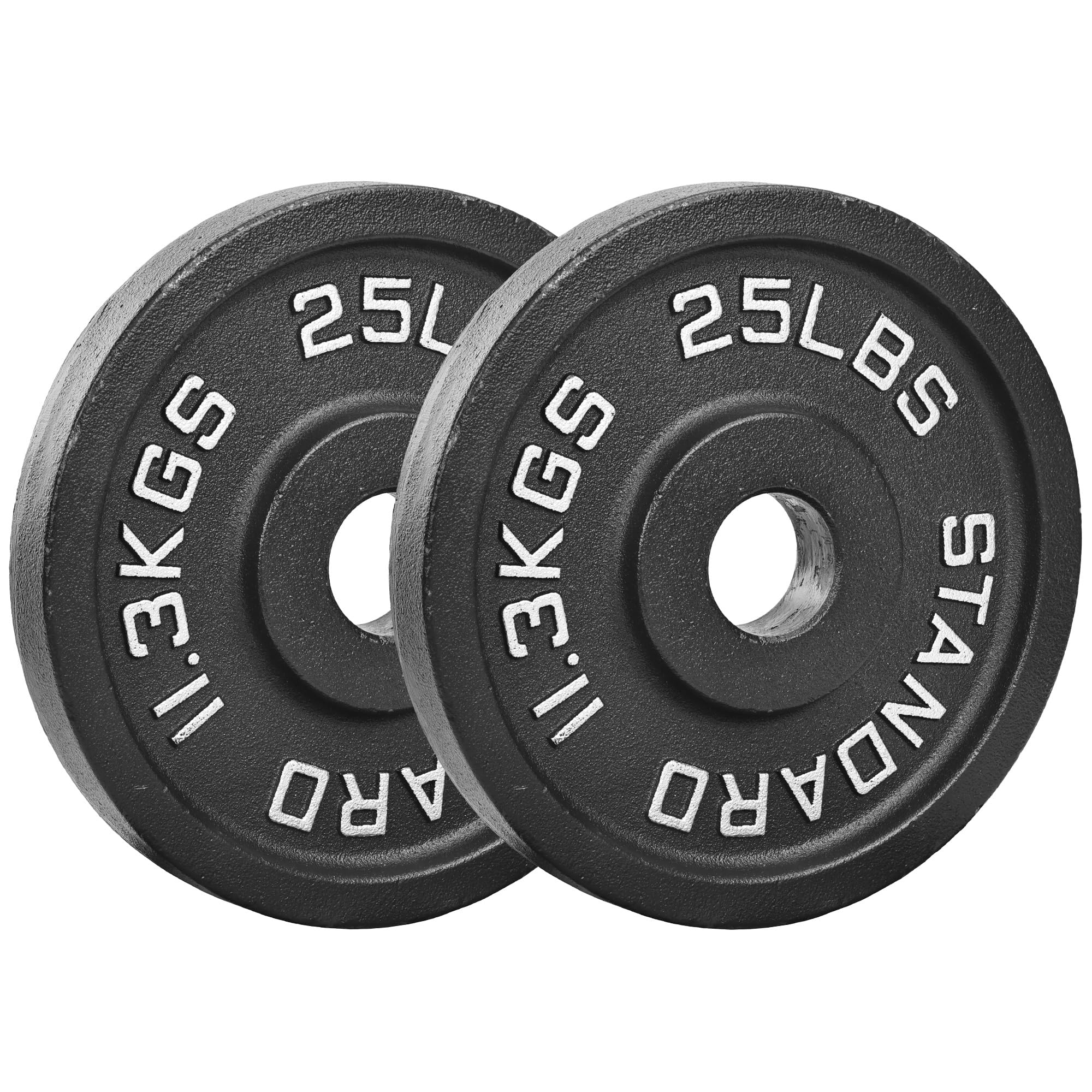 Photo 1 of ?25LB Pair?Pro-Style Cast Iron Gym Plates | 2 x 25LB Weights with Machined 2" Hole | Precision Silver Numerals (LB/KG) | for Standard Barbells