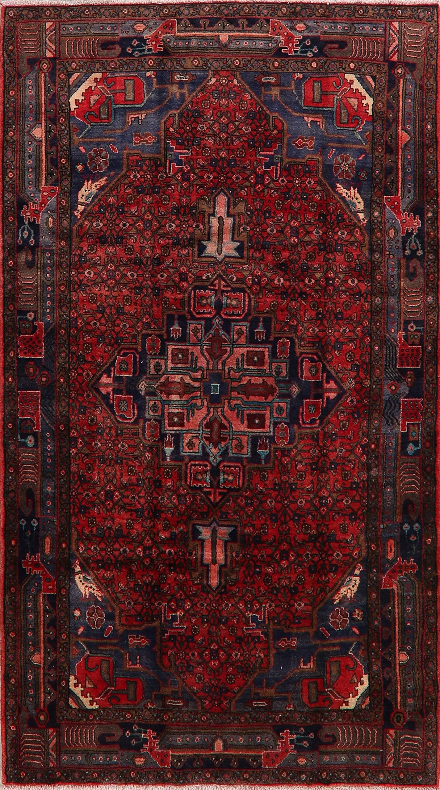 Geometric Traditional Red Hamedan Persian Wool Area Rug 5x9 Oriental Handmade Carpet (5' 1'' x 9' 4'')