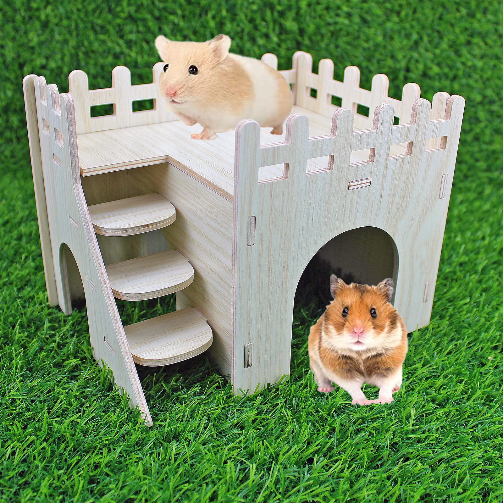 YankMooM Wooden Hamster House,Washable Luxury Hamster Hideaway with Climbing Ladder Hamster Play Toys Small Pet Hideout House for Hamster