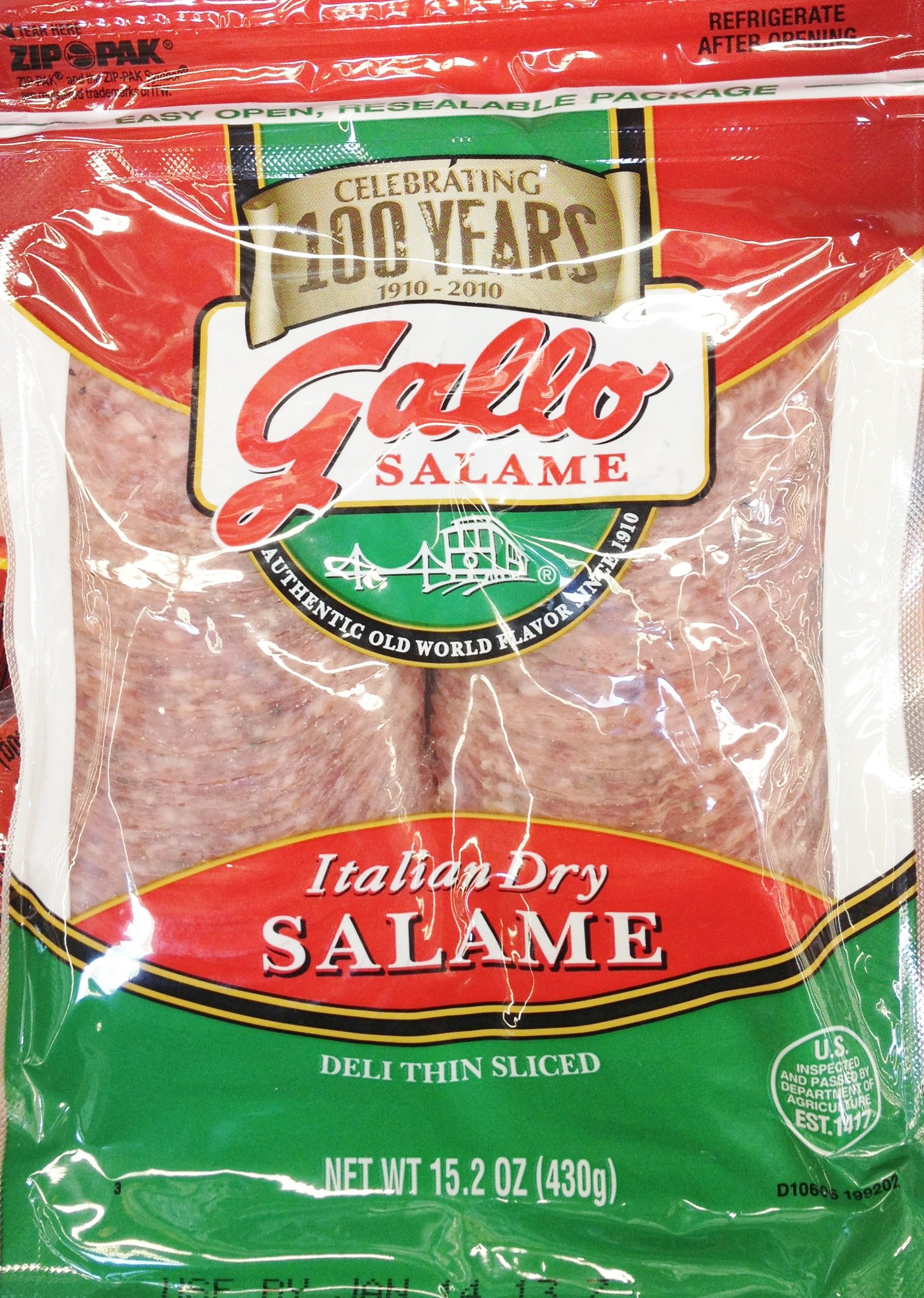 15.2oz Gallo Italian Dry Salame Deli Thin Sliced Salami (One Bag) Buy