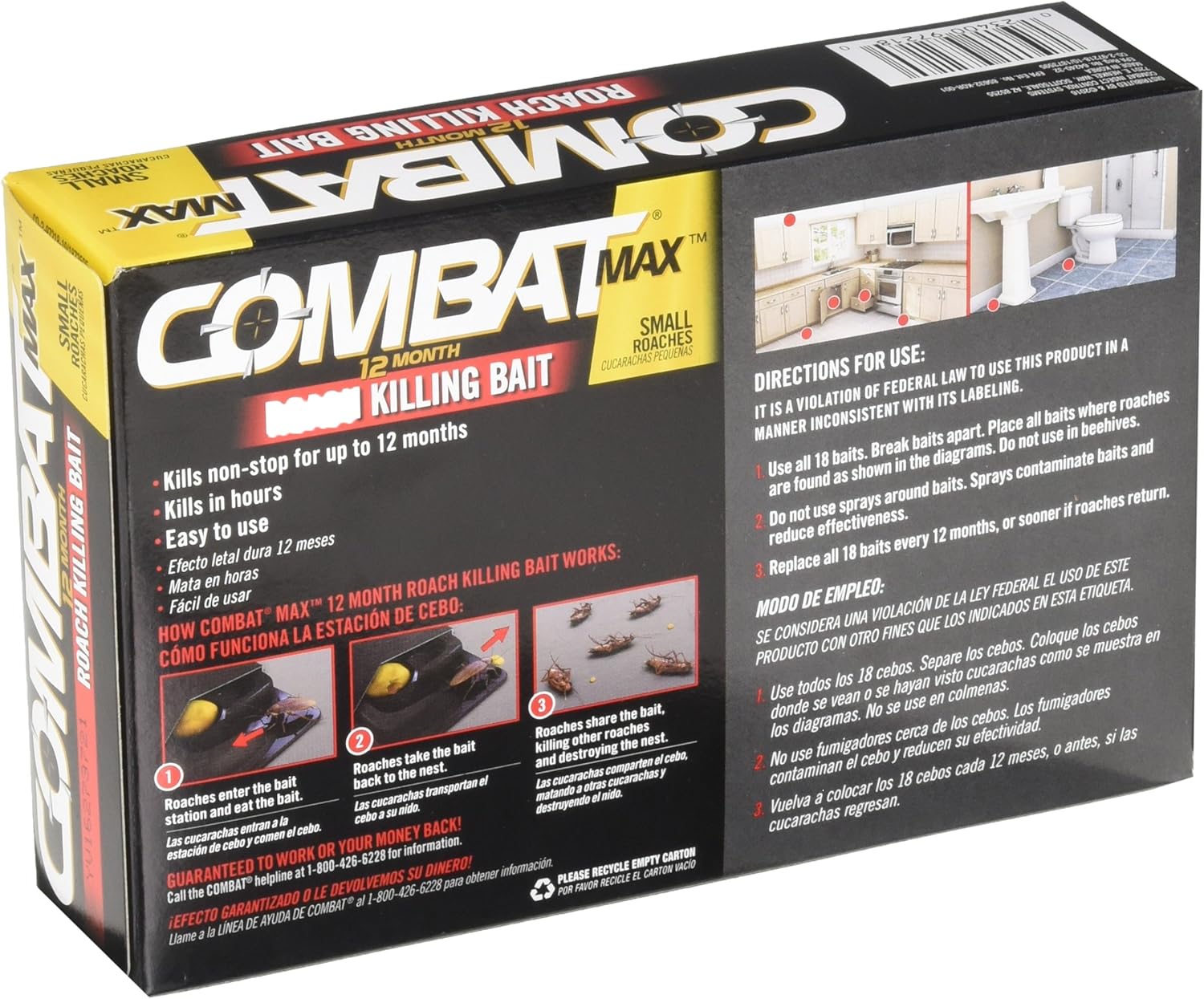Combat Max 12 Month Roach Killing Bait, Small Roach Bait Station, Child-Resistant, 18 Count: Health & Personal Care