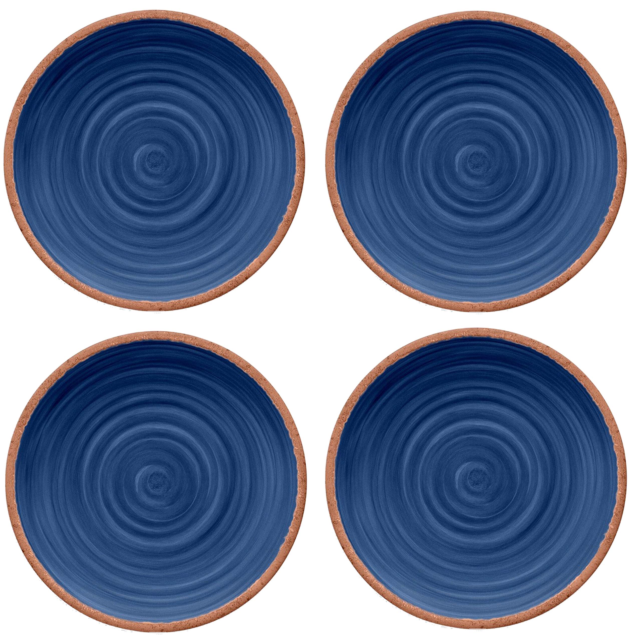 Rustic Swirl Indigo Melamine Dinner Plate Set (4)