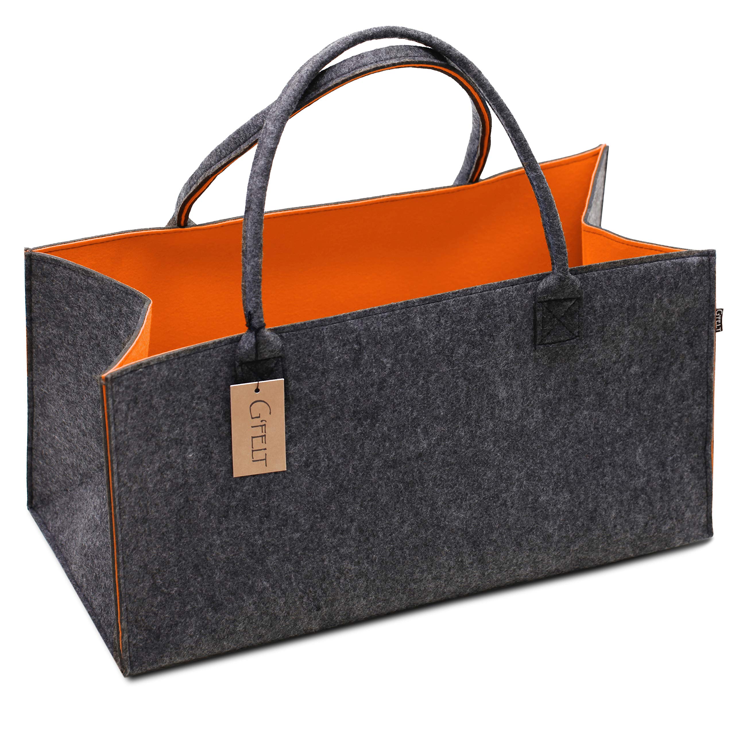 G'FELT Premium Felt Bag, High-Quality Shopping Bag, Stylish Leisure Bag or Bath Bag, Newspaper Basket, Felt Basket, Shopping Basket, Sturdy Firewood Bag, Two-Tone Grey and Orange