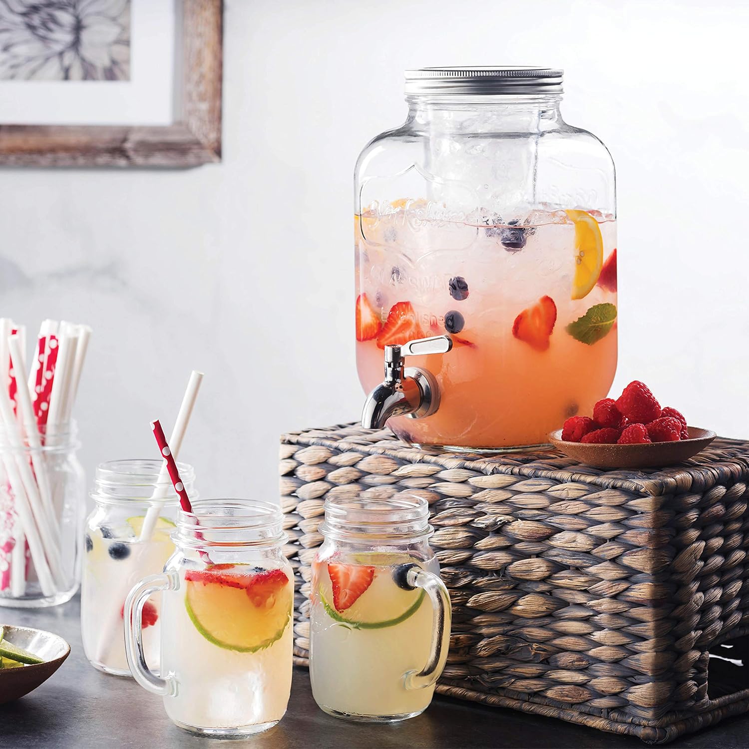 Glass Drink Dispenser with Stainless Steel Tap 3.7L, 100% Leak Proof Beverage Dispenser with Ice Core - Image 3
