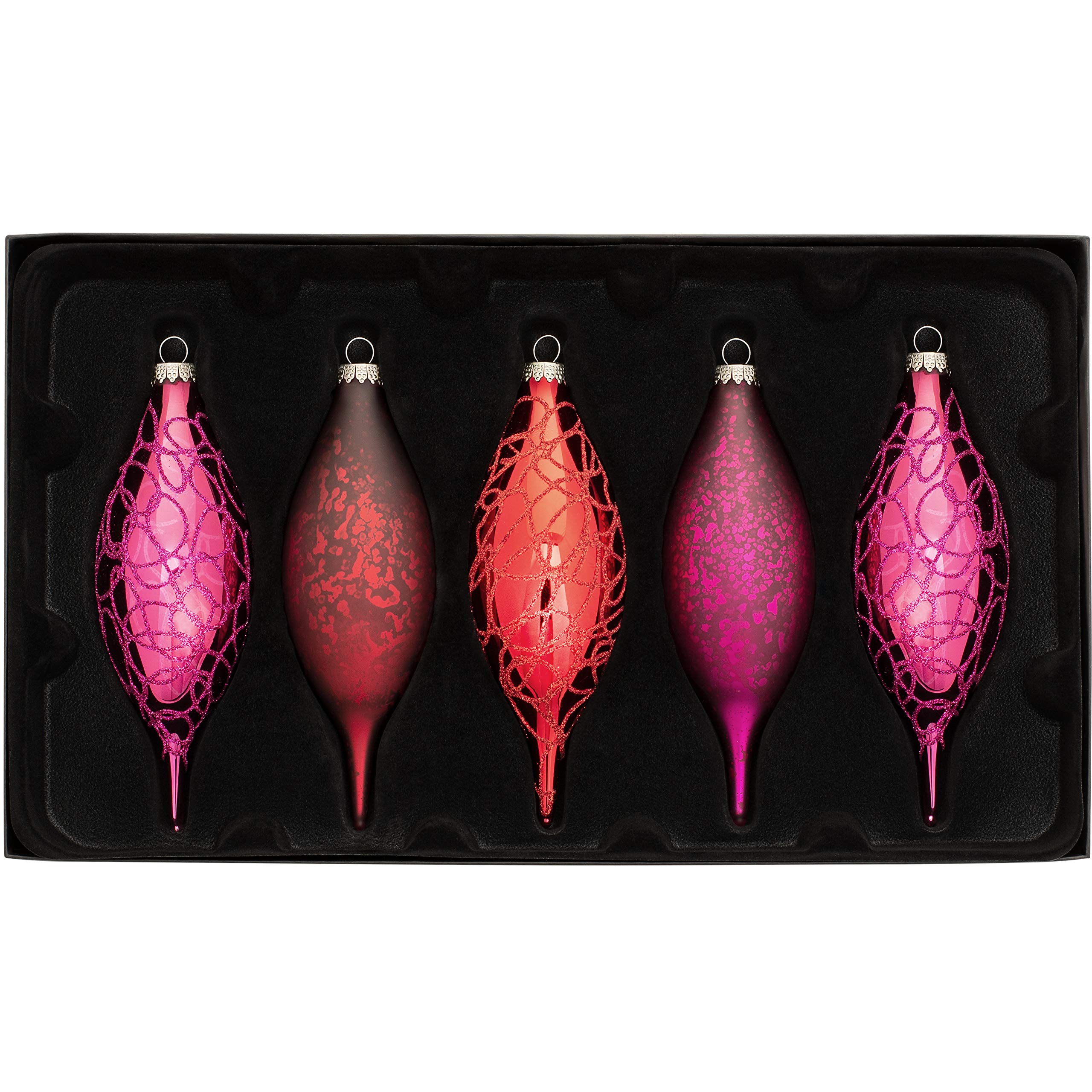 WeRChristmas Glass Baubles, Red/Purple, 5-Piece