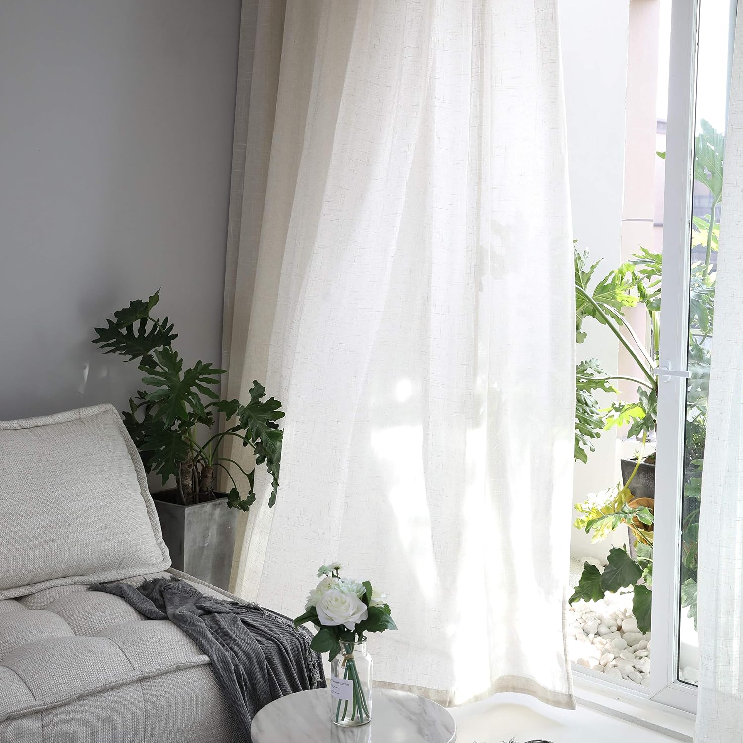 Home Brilliant Linen Net Curtains 84 Drop Voile Curtain Panels Semi Transparent Window Treatment for Patio 54 x 84 inch Drop, Set of 2 - Image 4