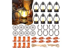 MENENG Western Themed Party Decorations Set: Cowboy Table Centerpieces Decor Supplies - Lucky Horseshoe Mini Lantern Wooden Wagon Wheel for Wedding Birthday Gatherings