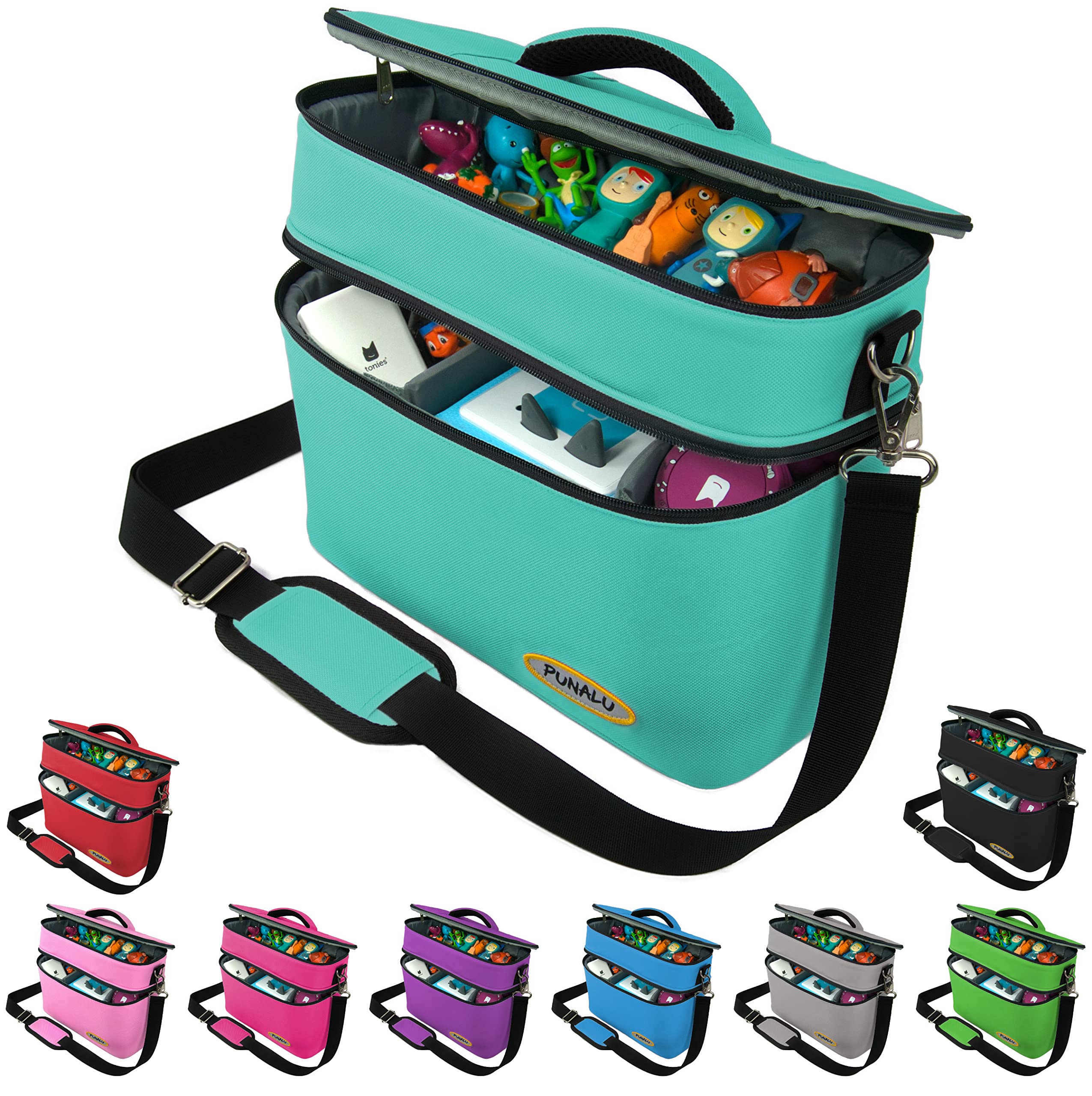 Punalu Large bag for Toniebox, Tigerbox plenty of space for Tonie hearing figures, Tigercard, charger, headphones, Tonie figures, ideal for Toniebox starter set, Toniebox bag (turquoise)