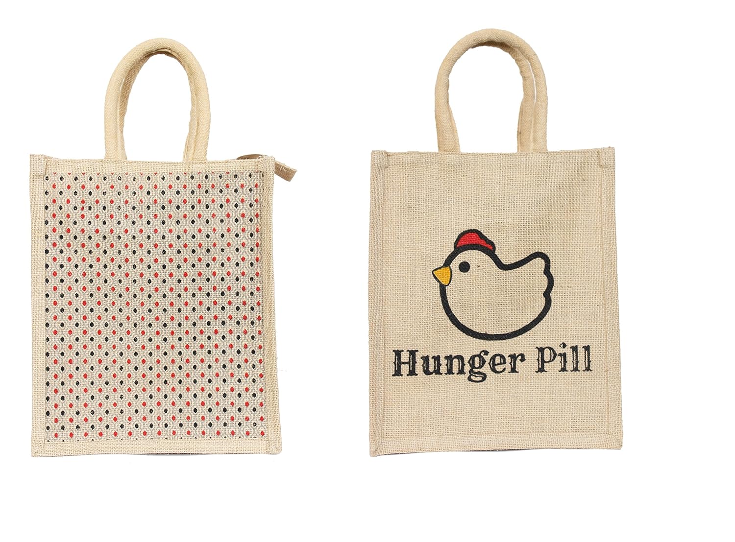 deshi decor unisex jute multipurpose lunch bag with zip (12x10x5-inch, multicolour)