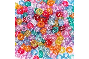 MIIIM 1000PCS 6x9mm Pony Beads Bulk, Pony Beads for Bracelets Making Kit, Kandi Beads, Hair Beads for Braids, Craft Beads for Jewelry Making (Glitter Mixed)