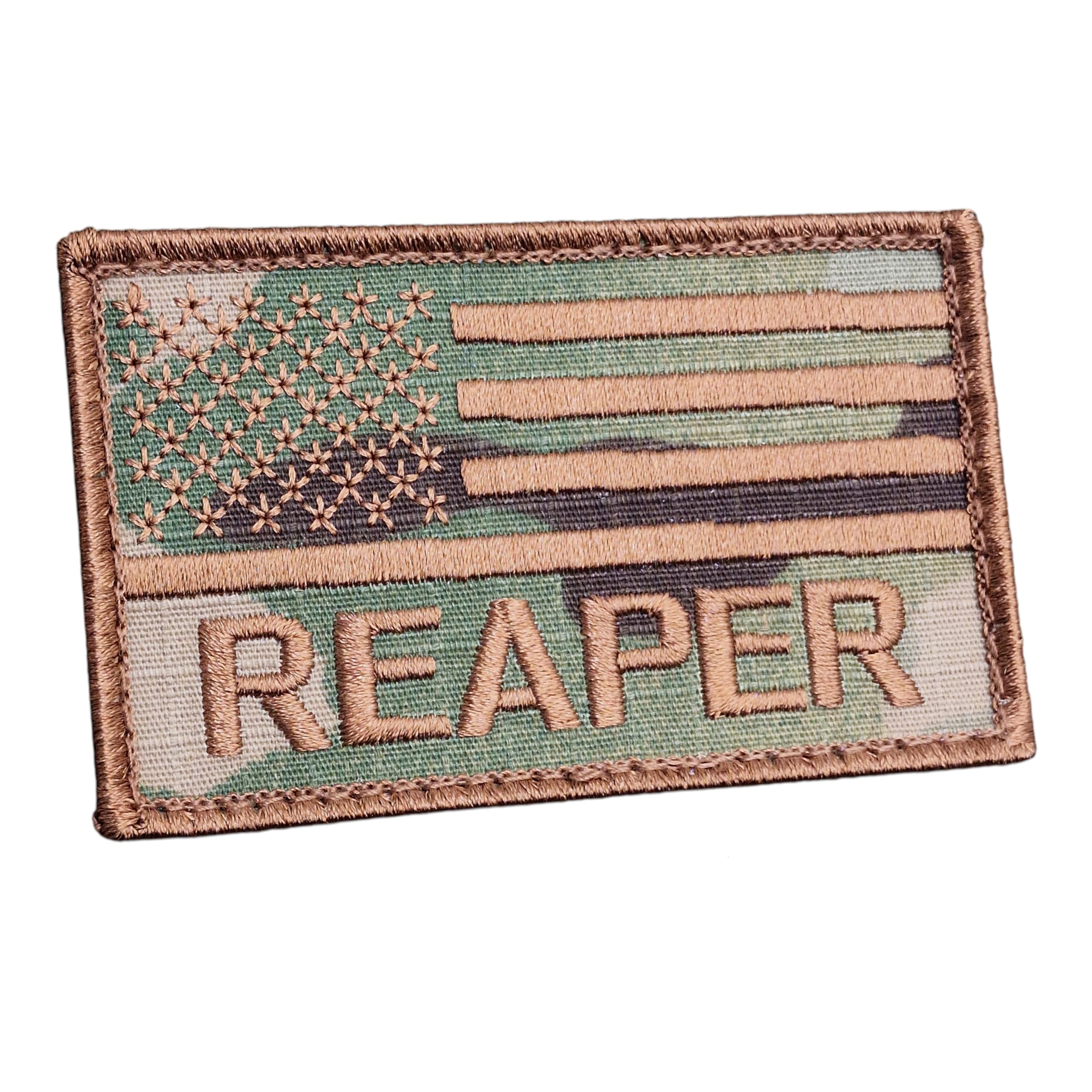 USA American Flag Reaper Multicam OCP 2x3.25 Combat Morale Tactical Fastener Patch