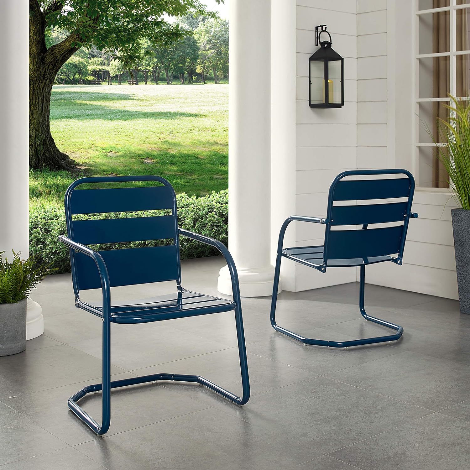 Crosley Furniture CO1030-NV Brighton Retro Metal Chair, Set of 2, Navy : Garden & Outdoor