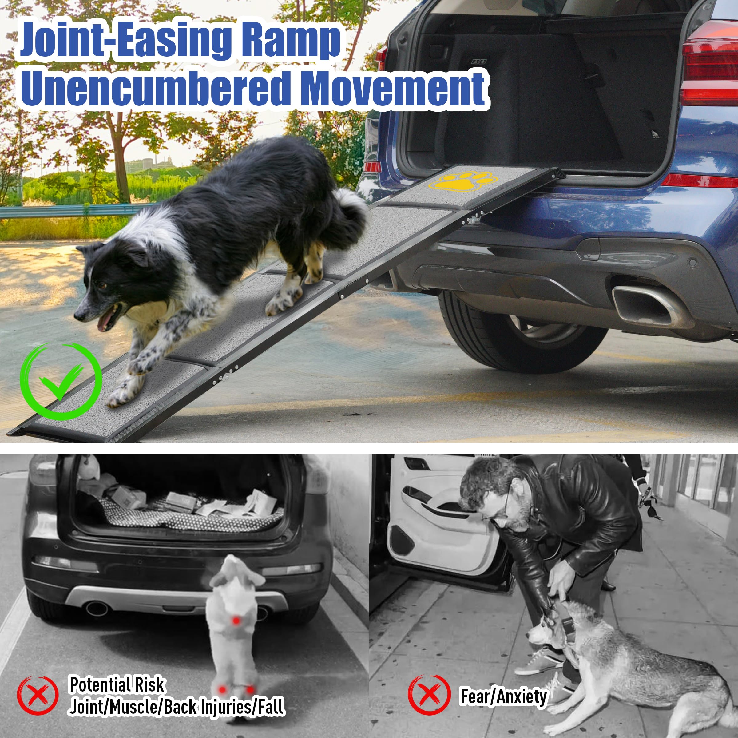 BACOENG 180cm Hunderampe Auto Klappbar, Hundetreppe Auto mit Rutschfester Teppich, rutschfest Hunderampen für Autos, LKWs und SUV 3