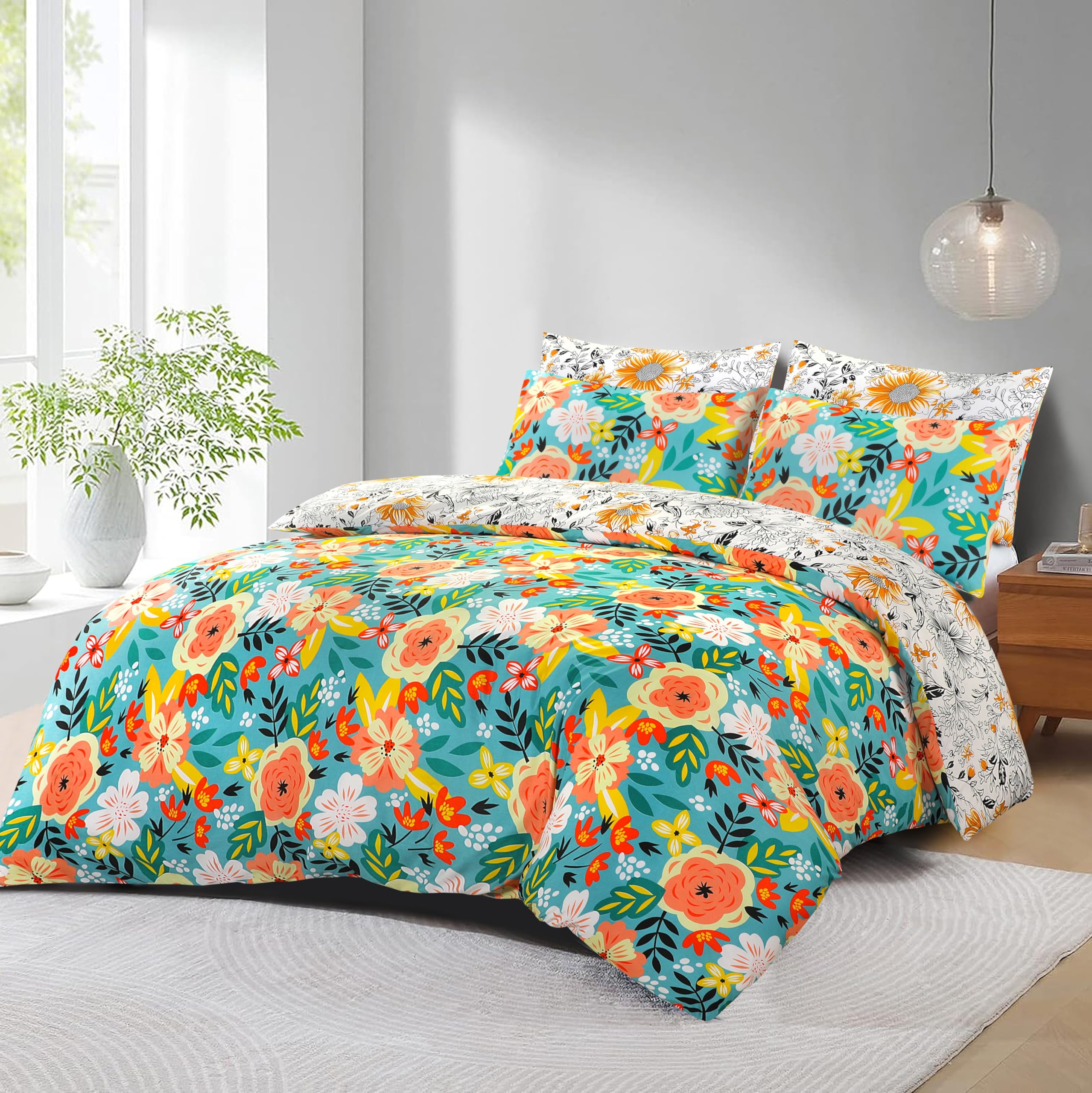 SeventhStitch King Size Duvet Cover Set 3 Piece, 100% Cotton 200 Thread Count Reversible Stripe Quilt Covers White/Silver/Charcoal/Blue/Grey Bedding Sets with Pillow Cases (King)