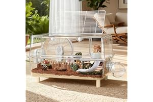 ECOCEN Large Hamster Cage,Crystal Clear Acrylic Hamster Cage with Stand,24.4''L*18.1''W*15.8''H Pet Mouse Cage for Pet Mice,Crystal Mouse Habitat,Hamster Enclosure with Modular Platform,Hamster Starter Kit