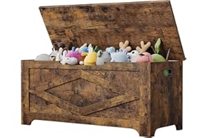 IDEALHOUSE 39.4" Wooden Storage Chest, Farmhouse Toy Chest with Safety Hinges, 300 Lbs Capacity Storage Bench Trunk for Entry