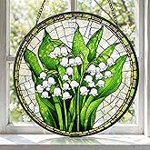 LITIVY Lily of The Valley Stained Glass Suncatcher - Memorial & Remembrance Gift, Rainbow Maker Window Hanging Decor for Indoor Sunlight, Green & White Sun Catchers for Women, Mom, Grandma