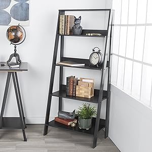 WE Furniture 4 Shelf Simple Modern Wood Ladder Bookcase Bookshelf Storage, Black