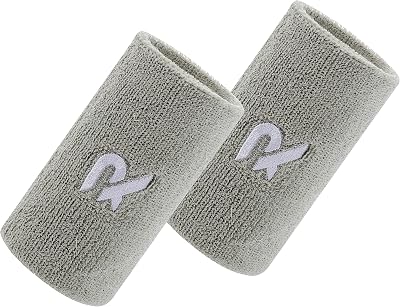 Raquex Sports Wristbands 2 Widths Grey Pair Cotton Terry 8x8cm 8x13cm