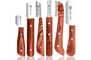 FLAMIA & JABZ FJ Professional Stripping Knife kit (6 pieces set) for Dogs & Pets, Wooden Handle Grip with Stainless Steel Blade (Right handed) (Orange)