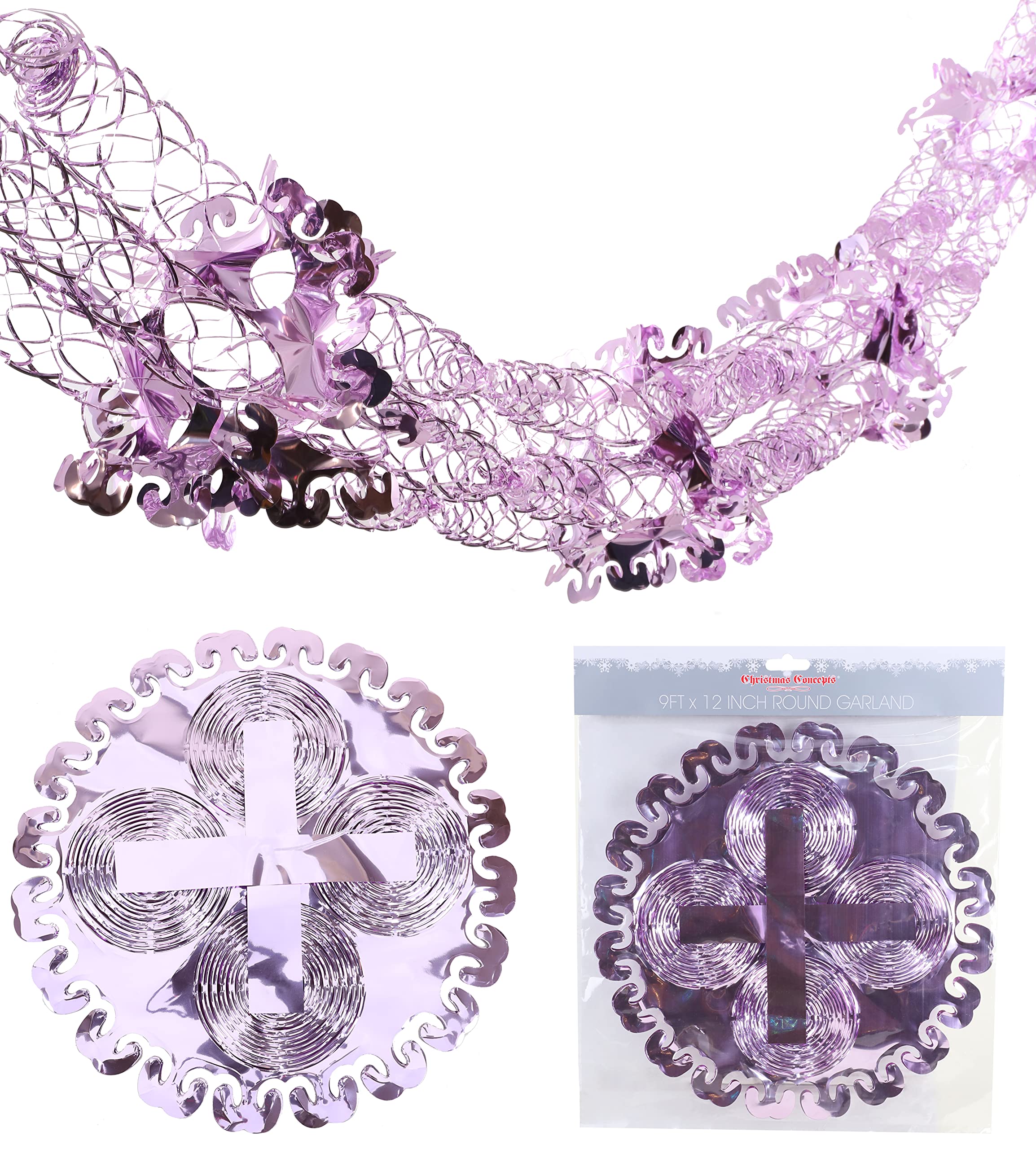 Christmas Concepts® 9ft x 1ft Large Round Foil Garland Festive Hanging Decorations – Christmas Trimming (Baby Pink)